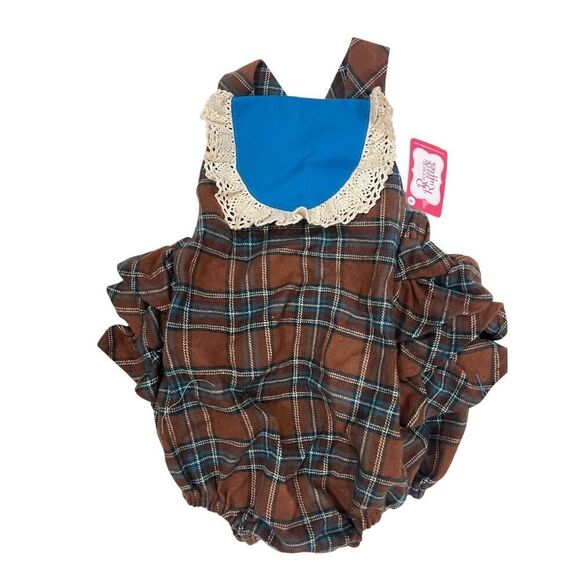 RicRac & ruffles Brown Plaid Monogram Flannel Bubble Size 3t NWT - Picture 1 of 2